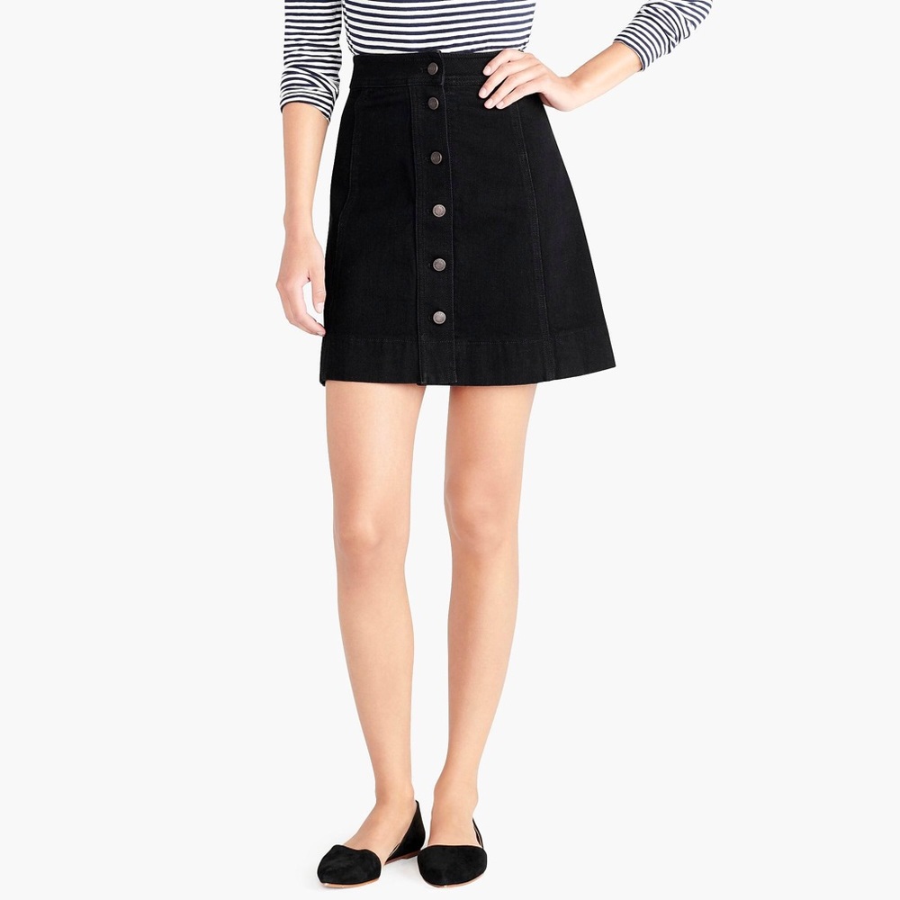NWT J Crew black denim button mini skirt size 2